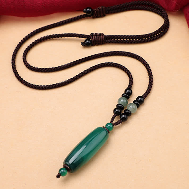 Support and Balance Green Agate Red Agate Braided Oval Pendant Necklace