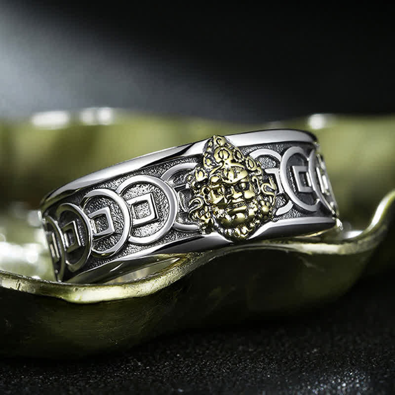 Nimara Ritual Tibetan Copper Plated With Silver Yellow Jambhala Protection Ring