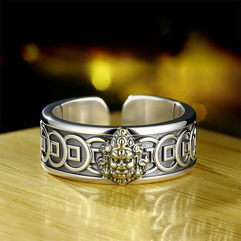 Nimara Ritual Tibetan Copper Plated With Silver Yellow Jambhala Protection Ring