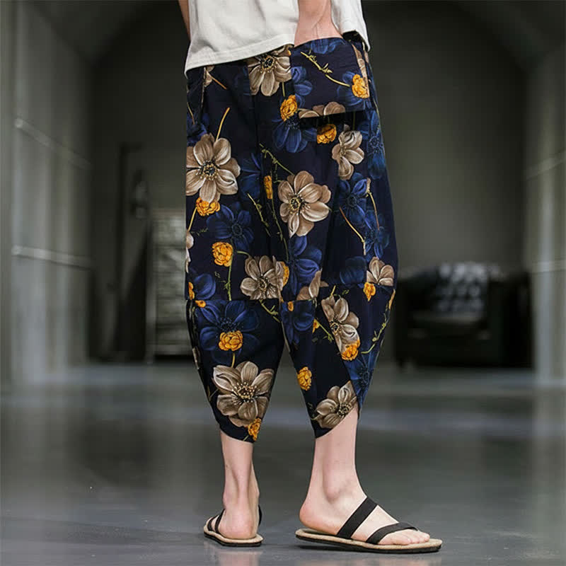 Nimara Ritual Summer Casual Boho Floral Capri Pants Men's Tapered Pants With Pockets