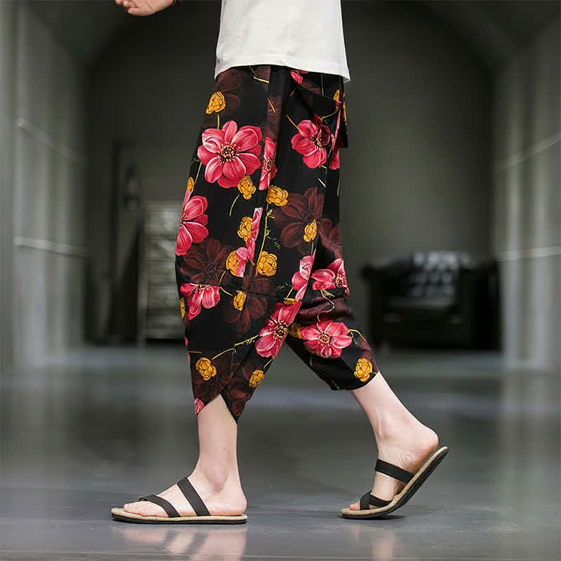 Nimara Ritual Summer Casual Boho Floral Capri Pants Men's Tapered Pants With Pockets