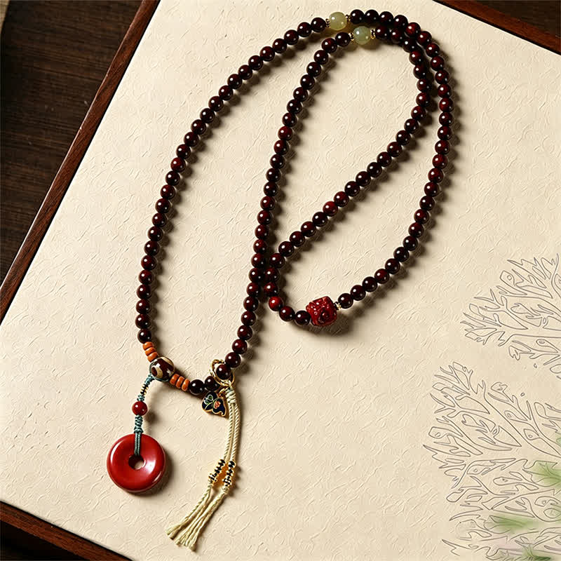 Nimara Ritual Red Sandalwood Peace Buckle Protection Hand-Woven 108 Bead Mala