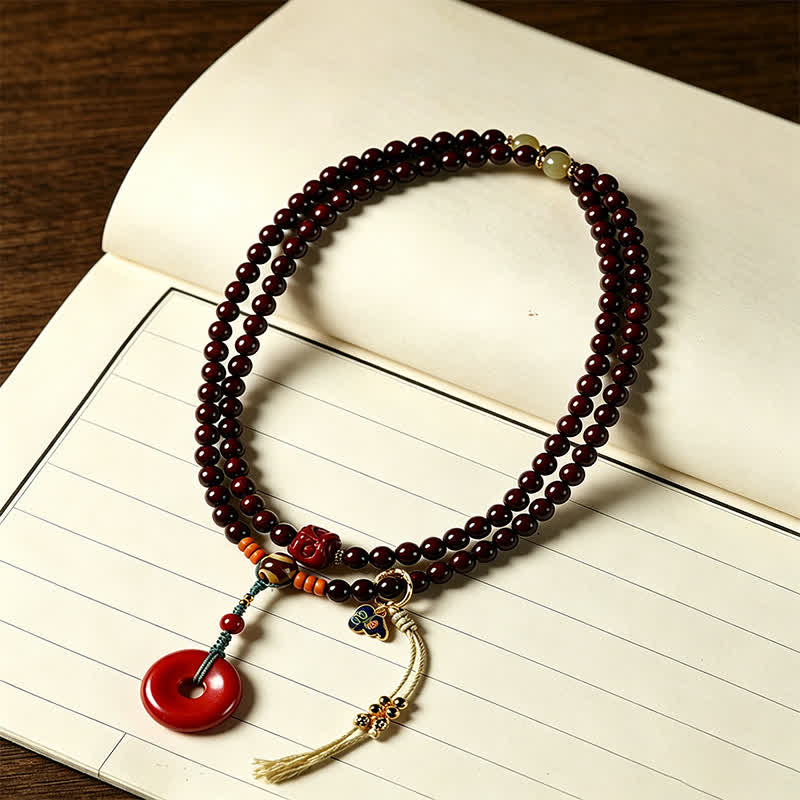 Nimara Ritual Red Sandalwood Peace Buckle Protection Hand-Woven 108 Bead Mala