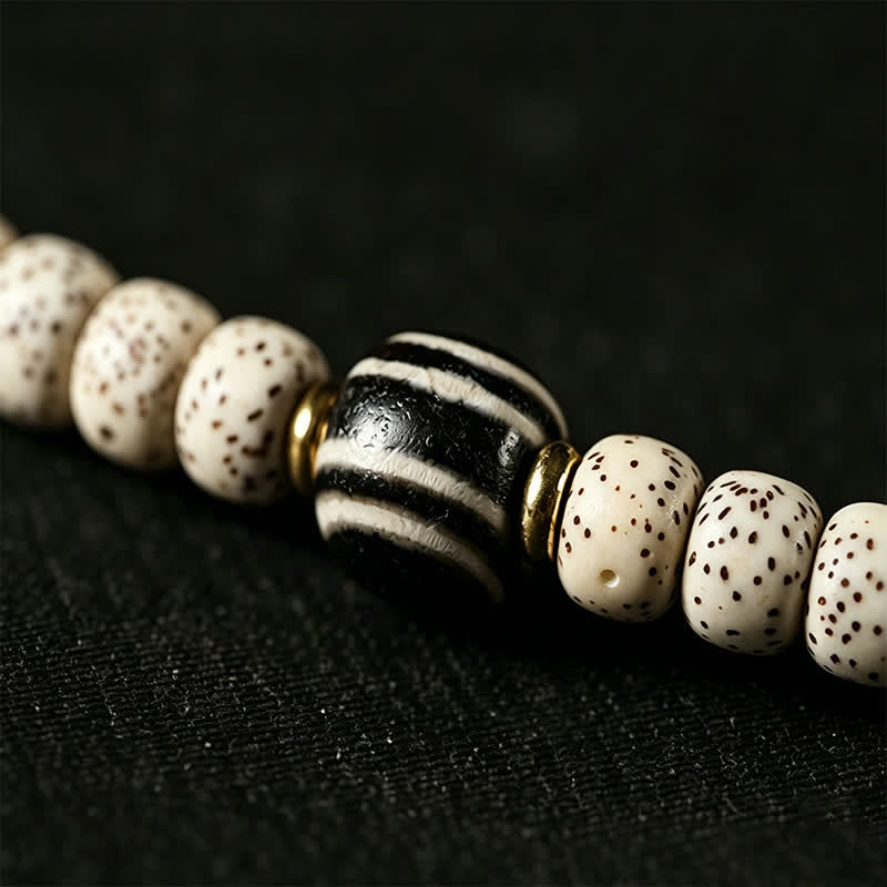 Nimara Ritual Star Moon Bodhi Seed Dzi Bead Wisdom Hand-Woven Tibetan 108 Bead Mala