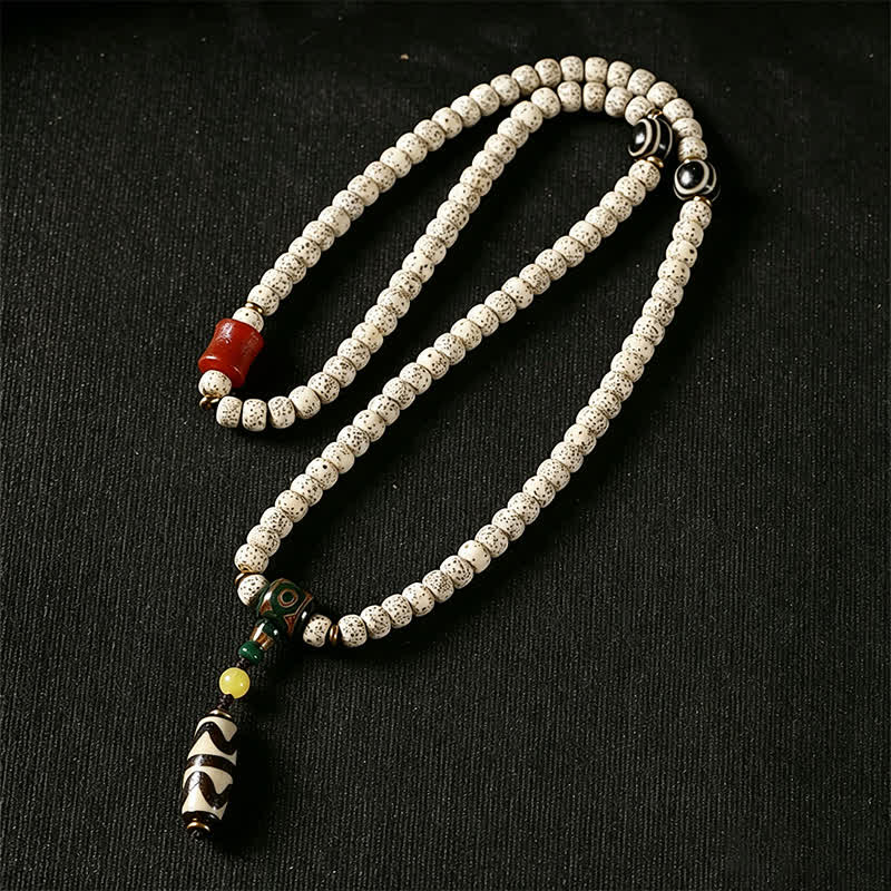 Nimara Ritual Star Moon Bodhi Seed Dzi Bead Wisdom Hand-Woven Tibetan 108 Bead Mala