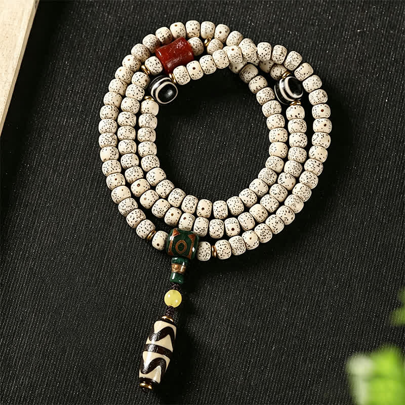 Nimara Ritual Star Moon Bodhi Seed Dzi Bead Wisdom Hand-Woven Tibetan 108 Bead Mala