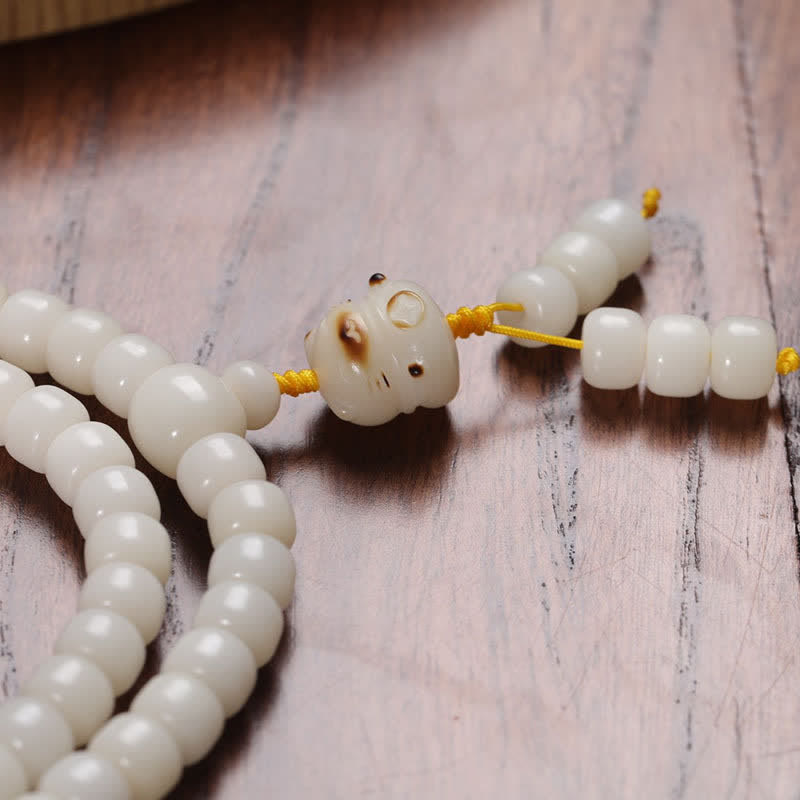 Nimara Ritual White Bodhi Seed Cat Purity Hand-Polished Prayer Mala