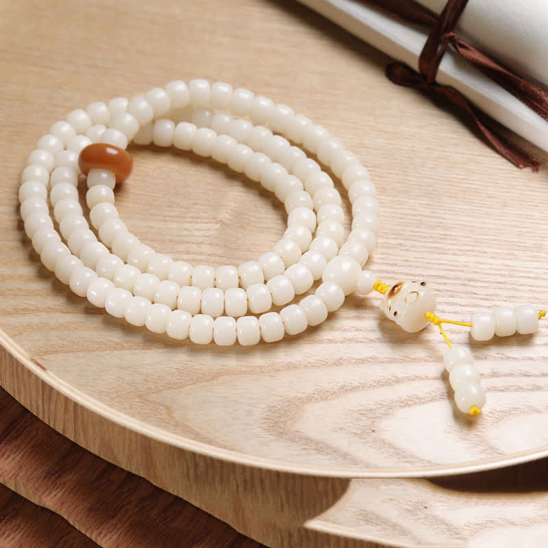 Nimara Ritual White Bodhi Seed Cat Purity Hand-Polished Prayer Mala