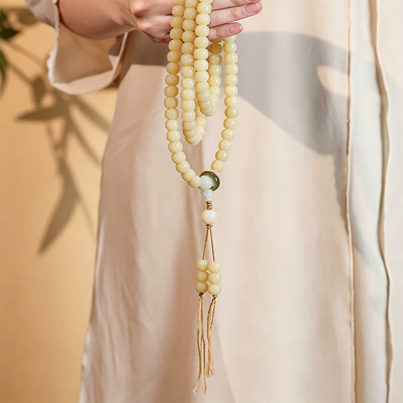 Nimara Ritual Bodhi Root Lotus Pendant Purity 108 Bead Hand Polished Round Mala
