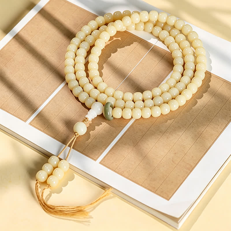 Nimara Ritual Bodhi Root Lotus Pendant Purity 108 Bead Hand Polished Round Mala