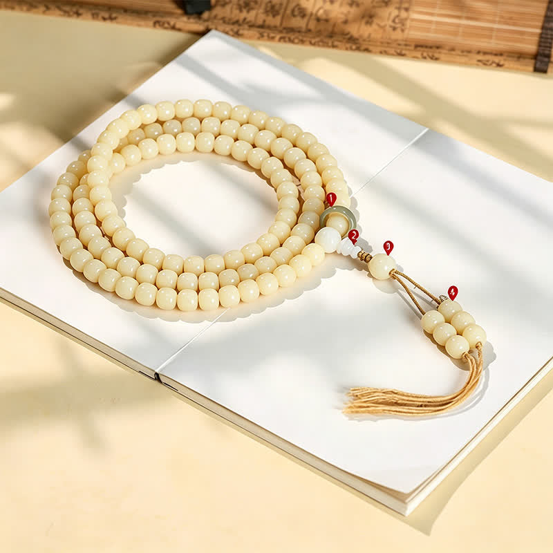 Nimara Ritual Bodhi Root Lotus Pendant Purity 108 Bead Hand Polished Round Mala
