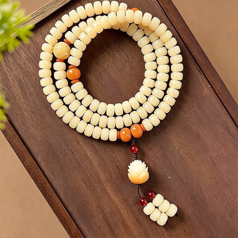 Nimara Ritual Bodhi Root Lotus Pendant Purity 108 Bead Hand Polished Round Mala