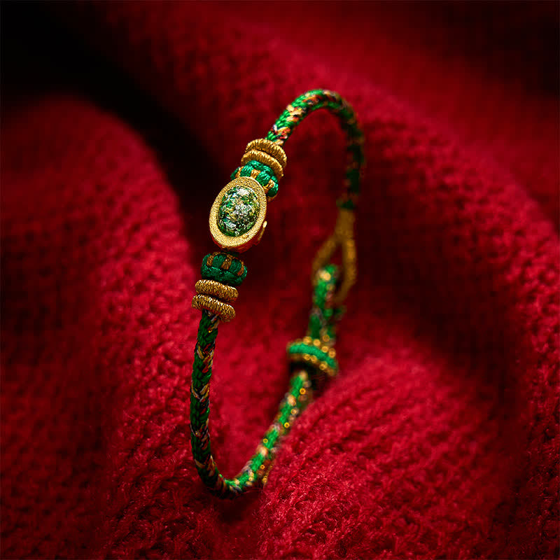 Nimara Ritual Five Color Hand Woven Green String Green Ingots And Plum Blossom Amulets Protection Adjustable Bracelet