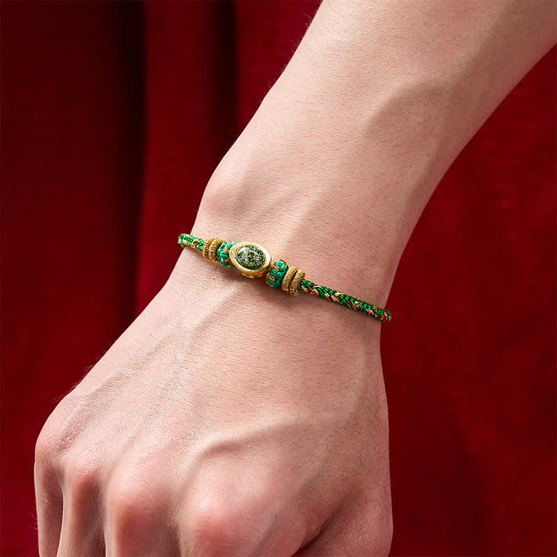 Nimara Ritual Five Color Hand Woven Green String Green Ingots And Plum Blossom Amulets Protection Adjustable Bracelet