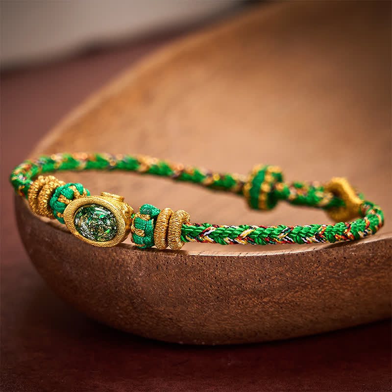 Nimara Ritual Five Color Hand Woven Green String Green Ingots And Plum Blossom Amulets Protection Adjustable Bracelet