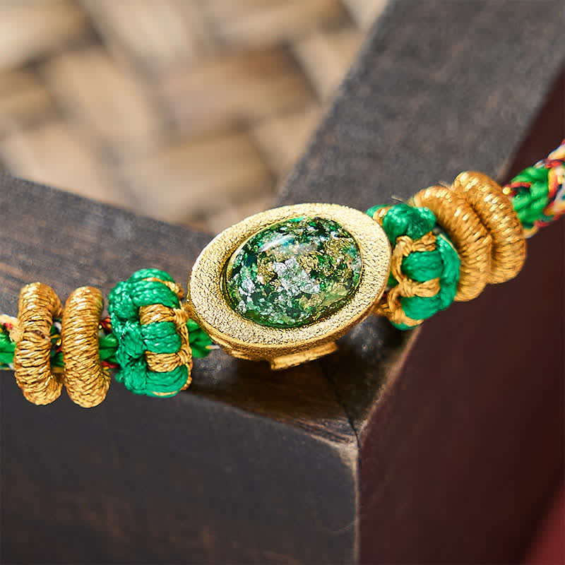 Nimara Ritual Five Color Hand Woven Green String Green Ingots And Plum Blossom Amulets Protection Adjustable Bracelet