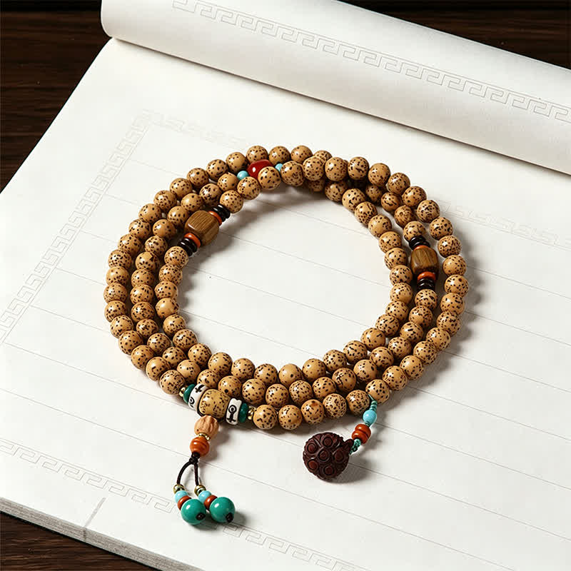Nimara Ritual Star Moon Bodhi Seed Lotus Pod Handcrafted Wisdom Round 108 Bead Mala