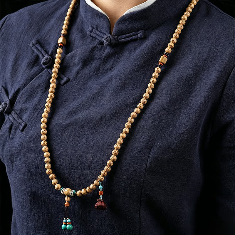 Nimara Ritual Star Moon Bodhi Seed Lotus Pod Handcrafted Wisdom Round 108 Bead Mala