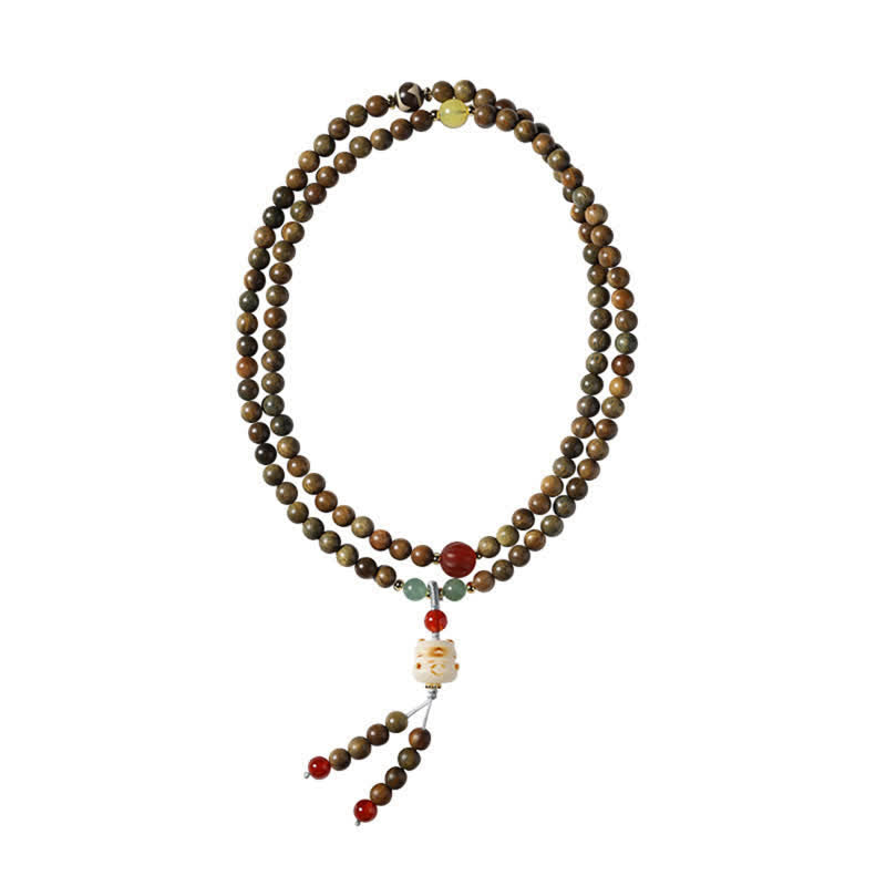 Nimara Ritual Green Sandalwood Serenity Hand-Woven Cat Charm Retro Ethnic Mala
