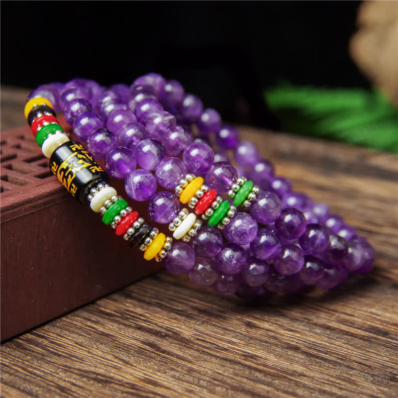 Nimara Ritual Amethyst Om Mani Padme Hum Purity Prayer 108 Bead Mala