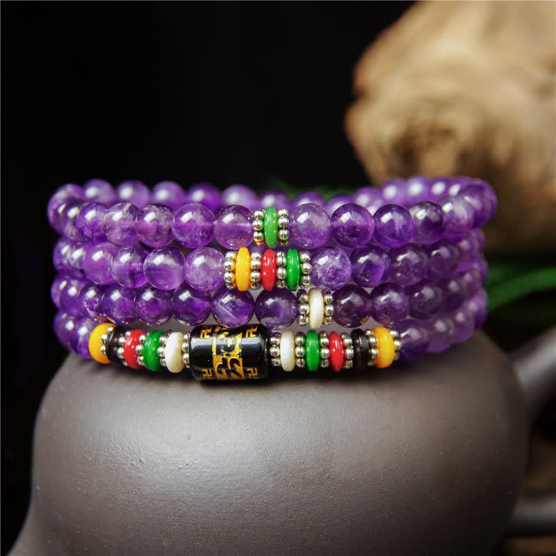 Nimara Ritual Amethyst Om Mani Padme Hum Purity Prayer 108 Bead Mala