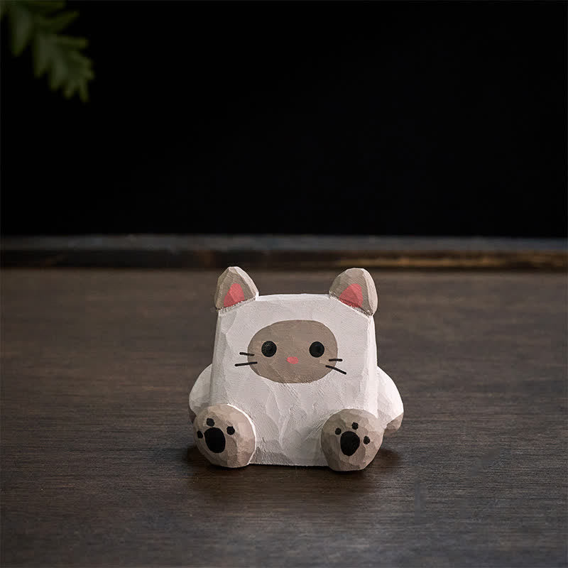 Nimara Ritual Hand-Carved Basswood Cute Animal Cat ELephant Desk Decoration