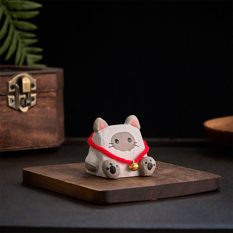Nimara Ritual Hand-Carved Basswood Cute Animal Cat ELephant Desk Decoration