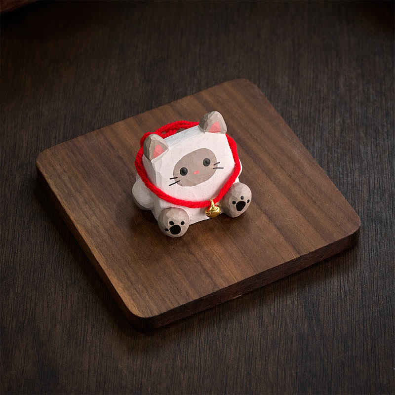 Nimara Ritual Hand-Carved Basswood Cute Animal Cat ELephant Desk Decoration