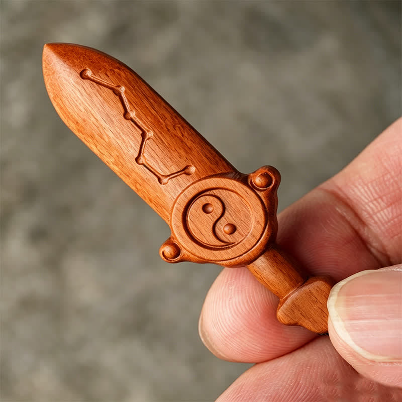 Nimara Ritual Jujube Wood Yin Yang Balance Engraved Sword Keychains