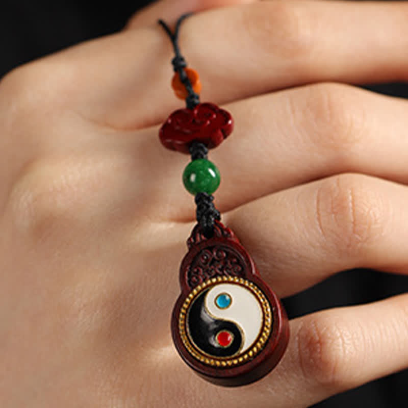 Protection and Purification Green Sandalwood Bagua Yin Yang Gourd Phone Hanging Decoration