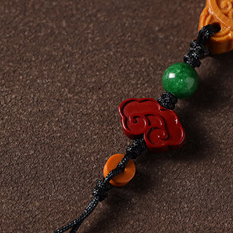 Nimara Ritual Green Sandalwood Bagua Yin Yang Protection Gourd Phone Hanging Decoration