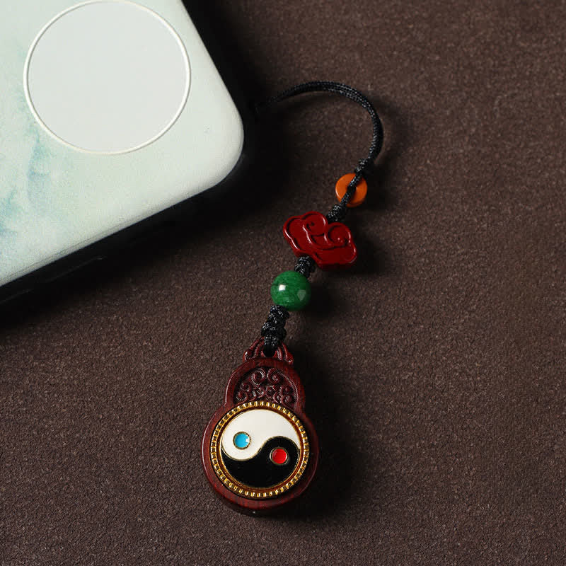 Nimara Ritual Green Sandalwood Bagua Yin Yang Protection Gourd Phone Hanging Decoration