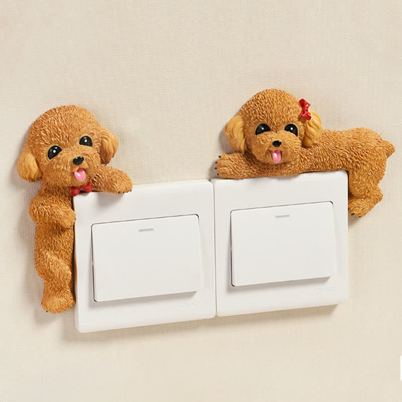 Nimara Ritual Hand-Painted Resin Dog 3D Cute Decorative Switch Wall Sticker