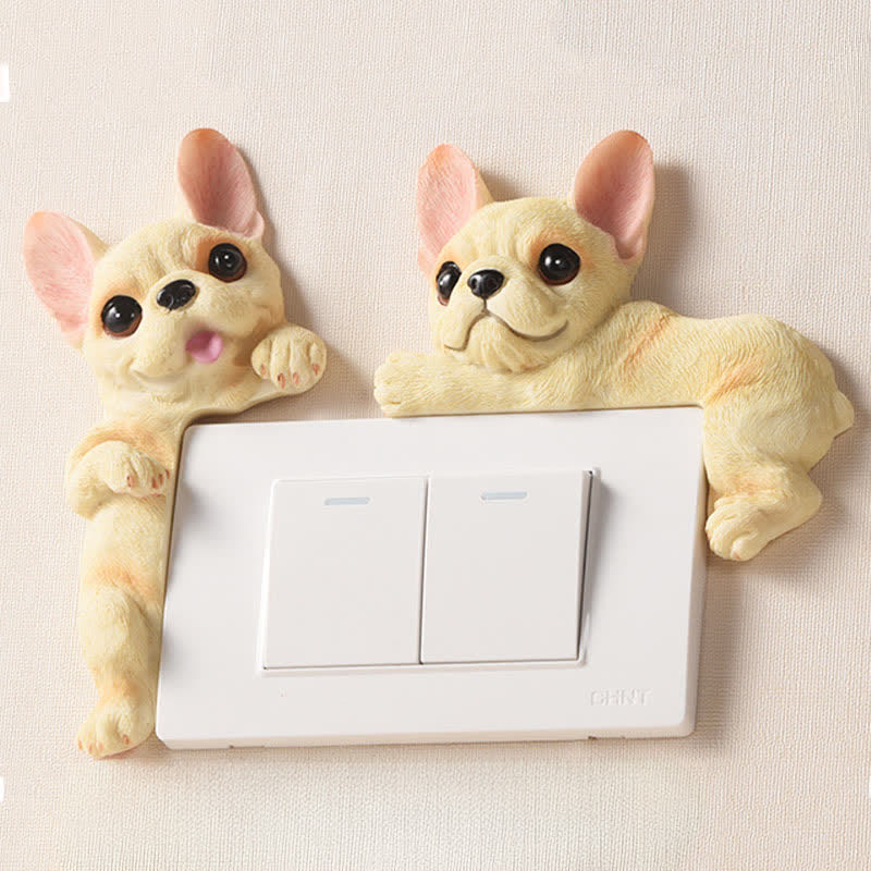 Nimara Ritual Hand-Painted Resin Dog 3D Cute Decorative Switch Wall Sticker