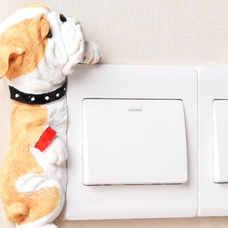 Nimara Ritual Hand-Painted Resin Dog 3D Cute Decorative Switch Wall Sticker