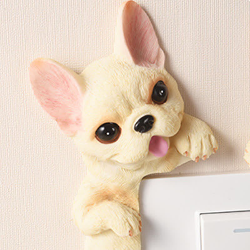 Nimara Ritual Hand-Painted Resin Dog 3D Cute Decorative Switch Wall Sticker