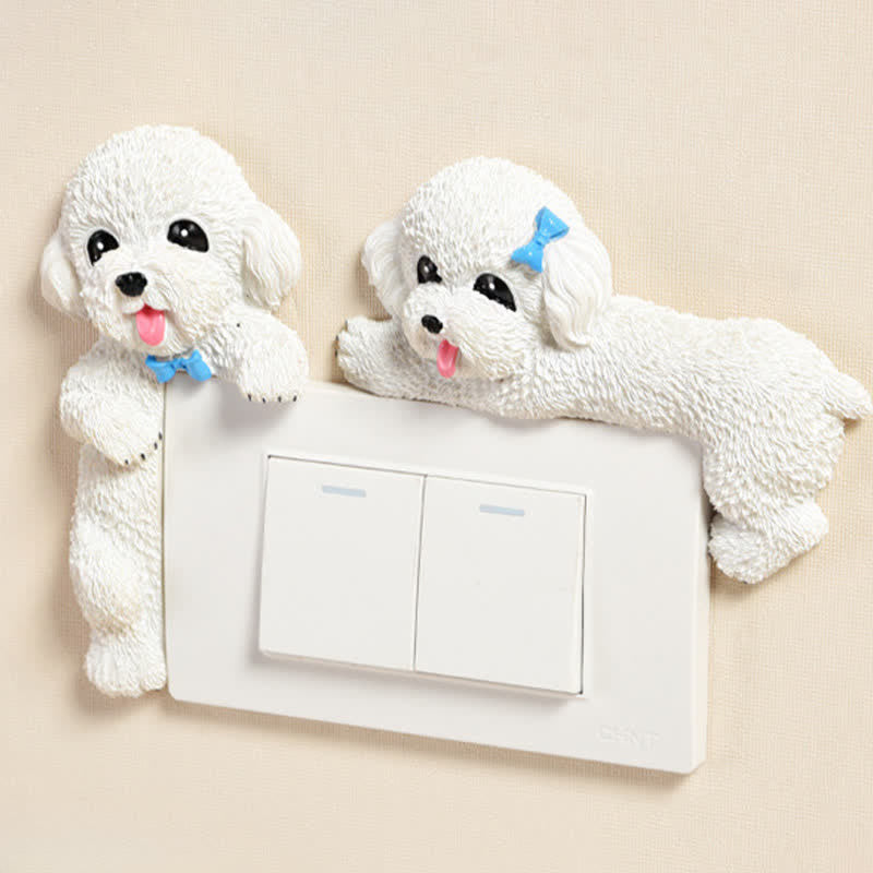 Nimara Ritual Hand-Painted Resin Dog 3D Cute Decorative Switch Wall Sticker