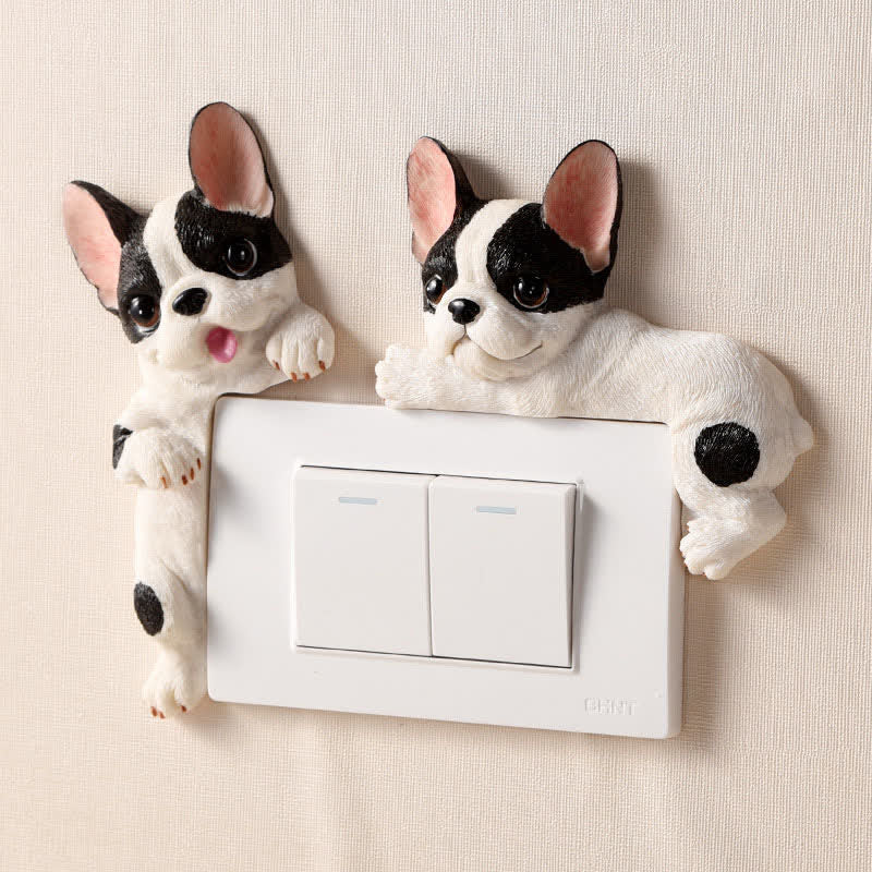 Nimara Ritual Hand-Painted Resin Dog 3D Cute Decorative Switch Wall Sticker