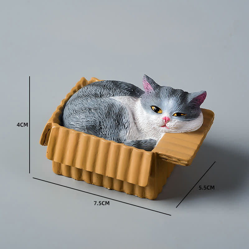 Nimara Ritual Painted Sleeping Cat in Paper Box Resin Cute Animal Decor