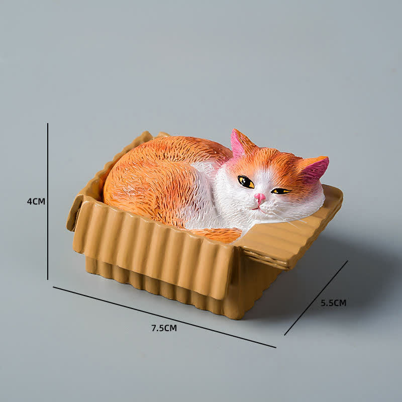 Nimara Ritual Painted Sleeping Cat in Paper Box Resin Cute Animal Decor