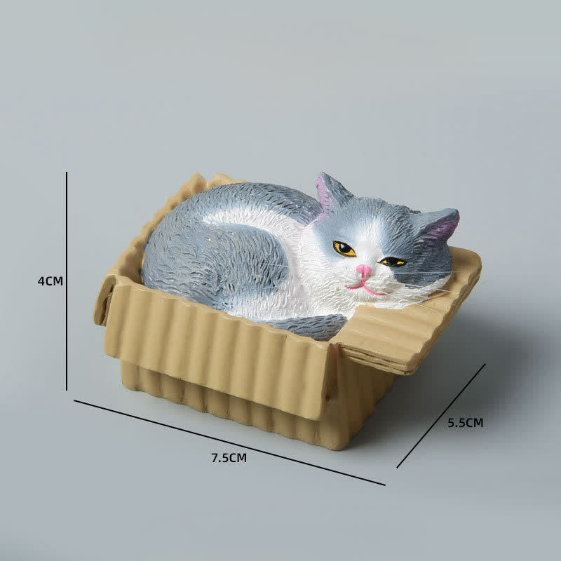 Nimara Ritual Painted Sleeping Cat in Paper Box Resin Cute Animal Decor