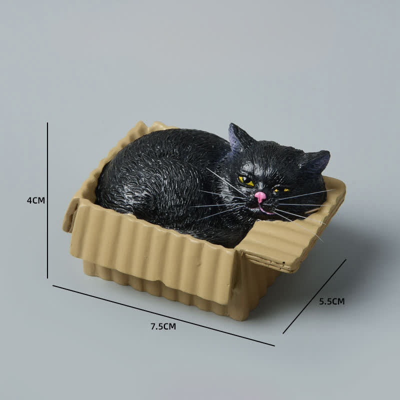 Nimara Ritual Painted Sleeping Cat in Paper Box Resin Cute Animal Decor