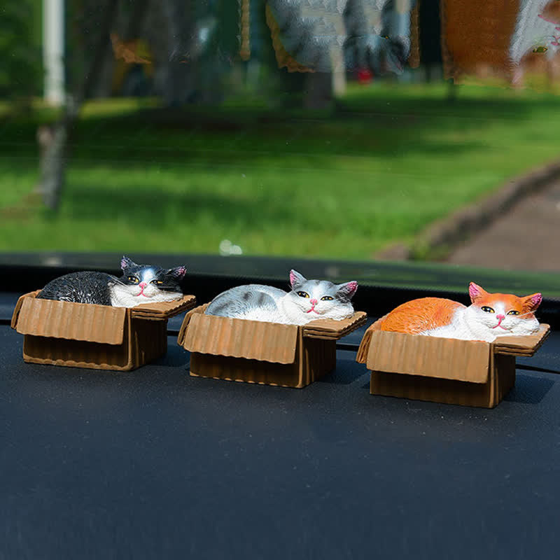 Nimara Ritual Painted Sleeping Cat in Paper Box Resin Cute Animal Decor