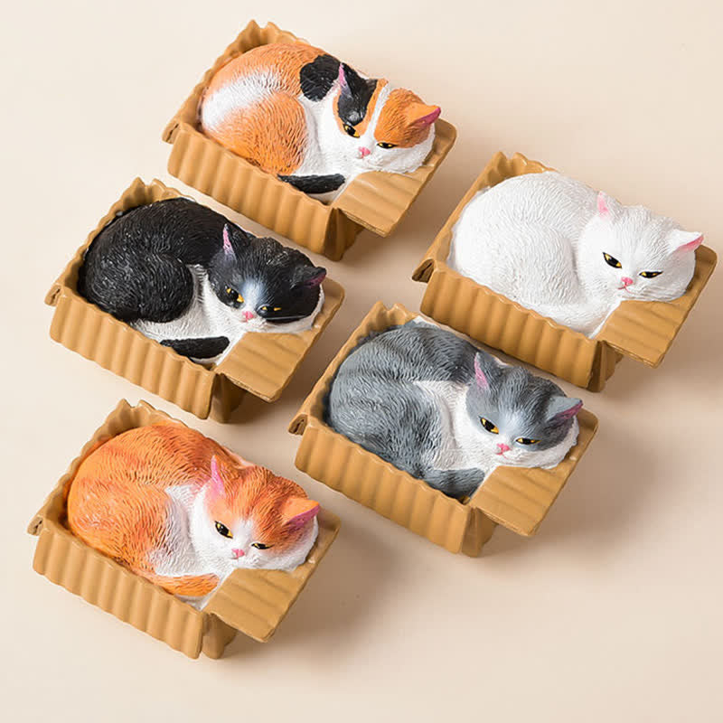 Nimara Ritual Painted Sleeping Cat in Paper Box Resin Cute Animal Decor