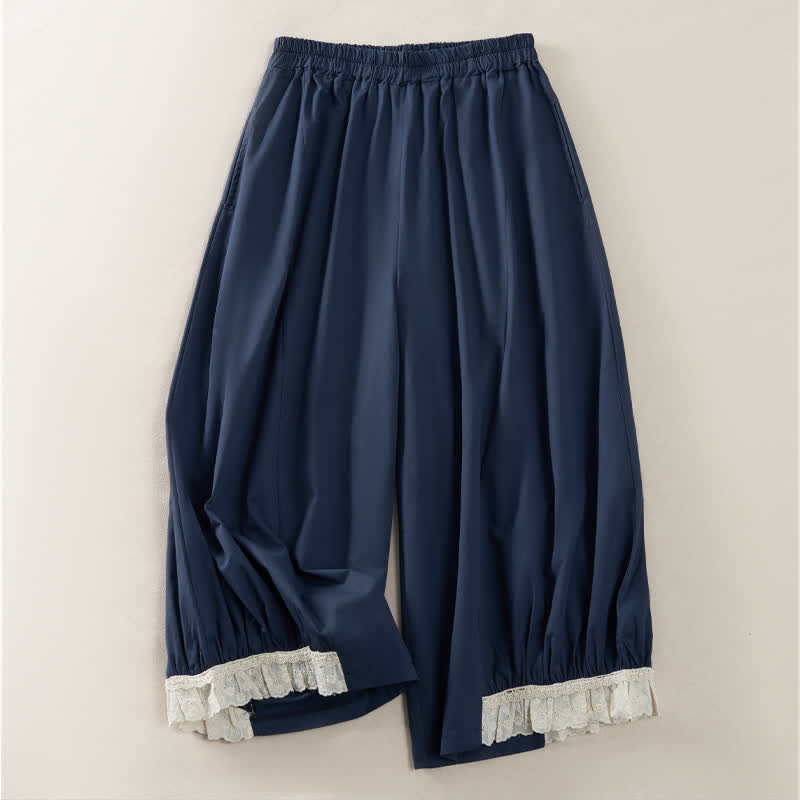 Nimara Ritual Summer Casual Vintage Solid Cropped Pants Women's Wide Leg Pants With Pocket