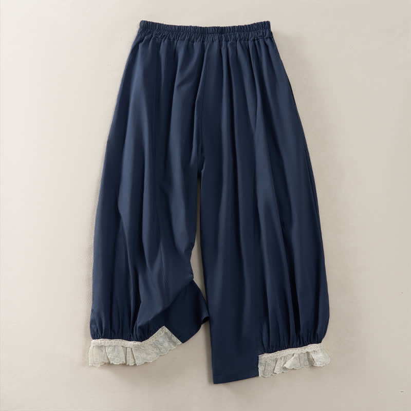 Nimara Ritual Summer Casual Vintage Solid Cropped Pants Women's Wide Leg Pants With Pocket