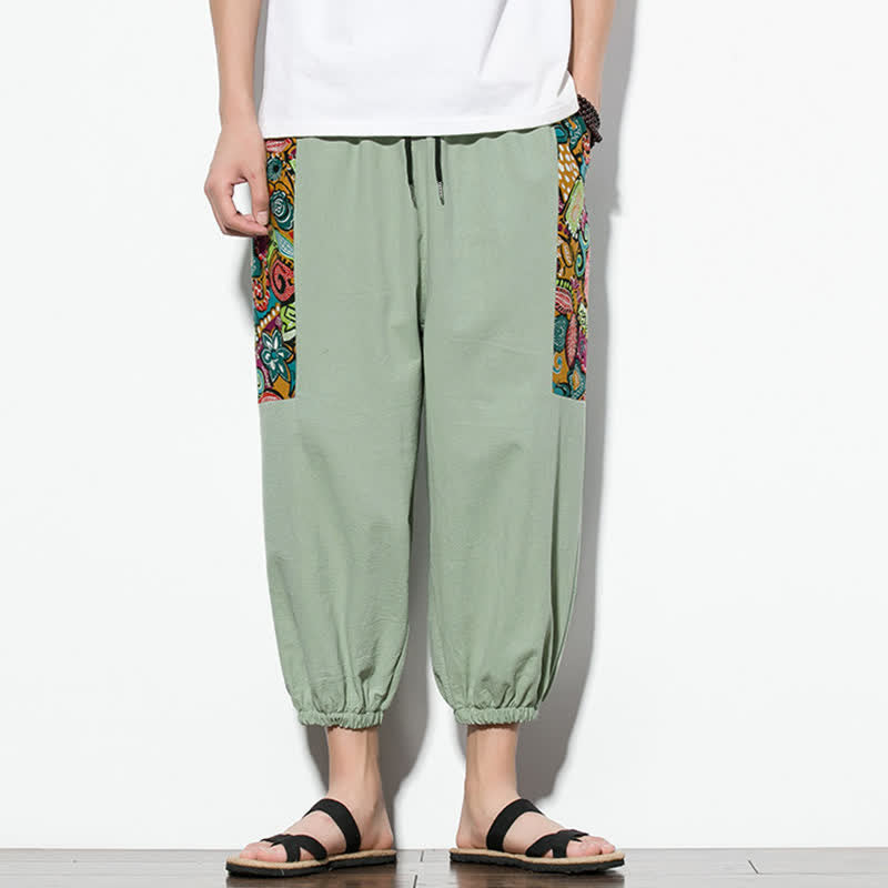Nimara Ritual Summer Casual Boho Drawstring Abstract Capri Pants Men's Harem Pants With Pocket