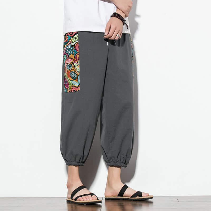 Nimara Ritual Summer Casual Boho Drawstring Abstract Capri Pants Men's Harem Pants With Pocket