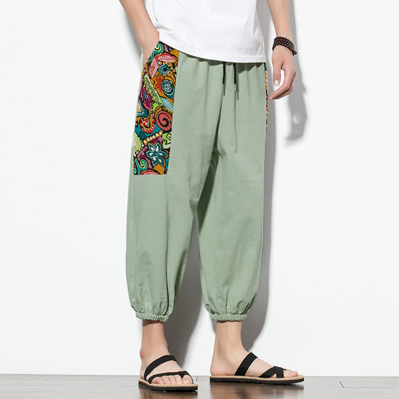 Nimara Ritual Summer Casual Boho Drawstring Abstract Capri Pants Men's Harem Pants With Pocket