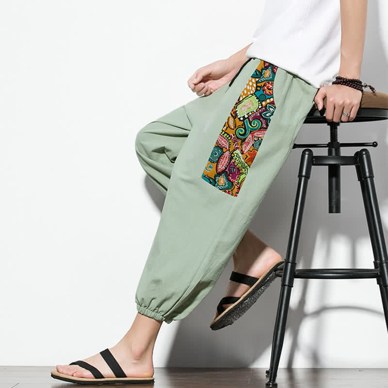 Nimara Ritual Summer Casual Boho Drawstring Abstract Capri Pants Men's Harem Pants With Pocket